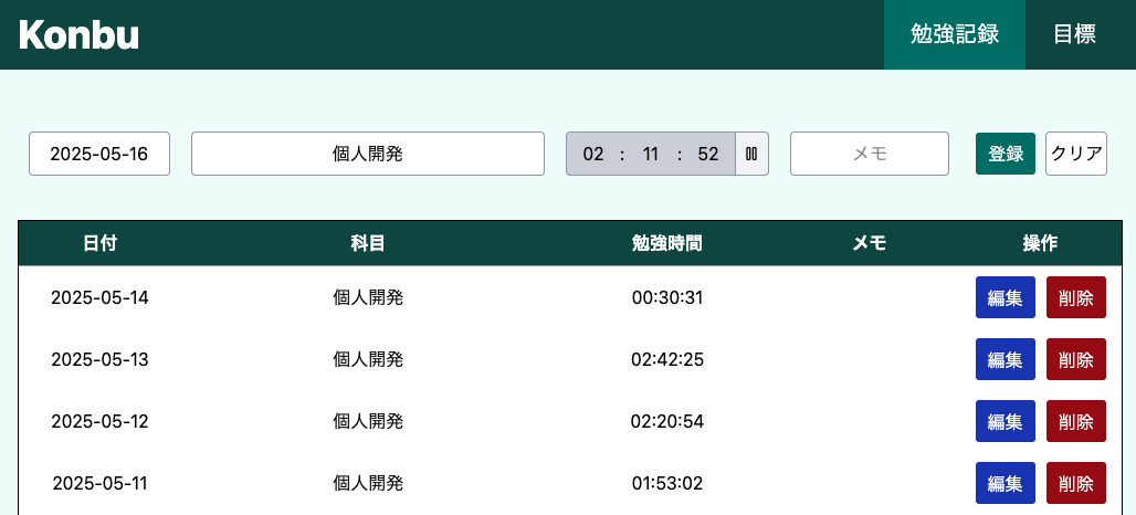 勉強時間の記録